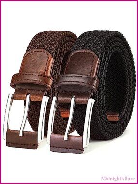 Woven Braided Stretch Web Belt 2Pack for Men 1 3/8" Gift Boxed